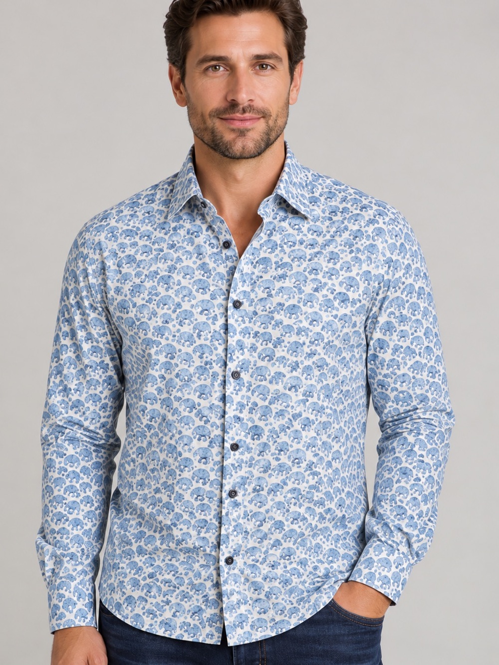 Robert Graham Nampa Blue Skull Print Flip Cuff Long Sleeve Button Down Shirt